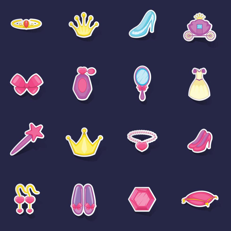 Princess doll icons set vector sticker