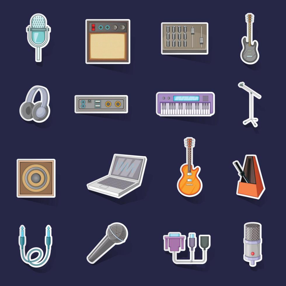 Recording studio icons set vector sticker