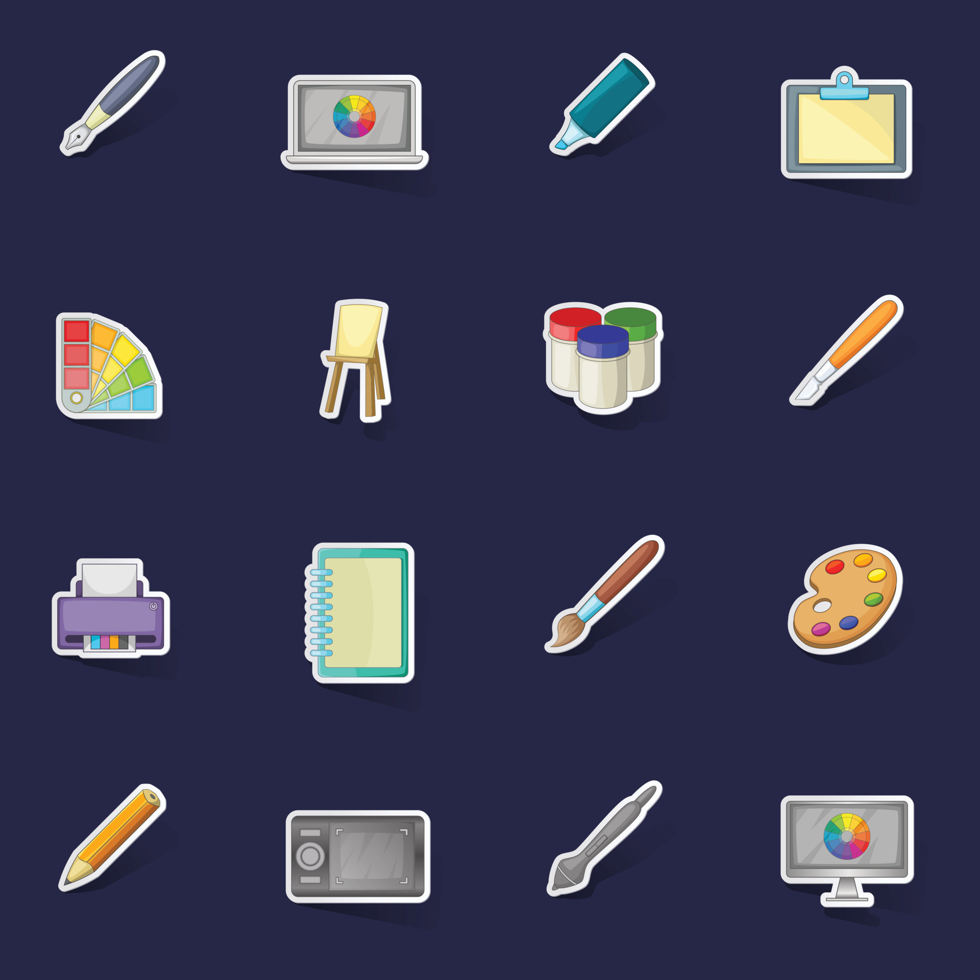 Drawing and painting tool icons set vector sticker 21413647 Vector Art