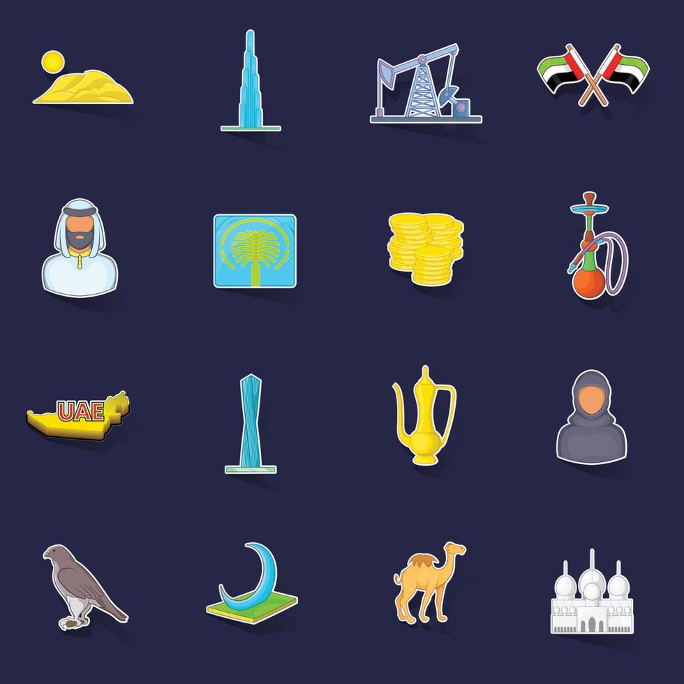 UAE icons set vector sticker