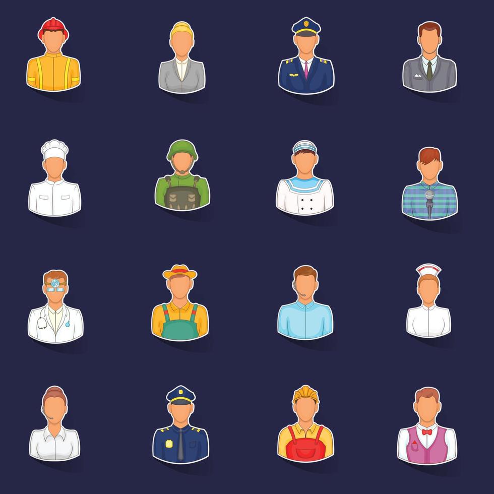 Professions icons set vector sticker