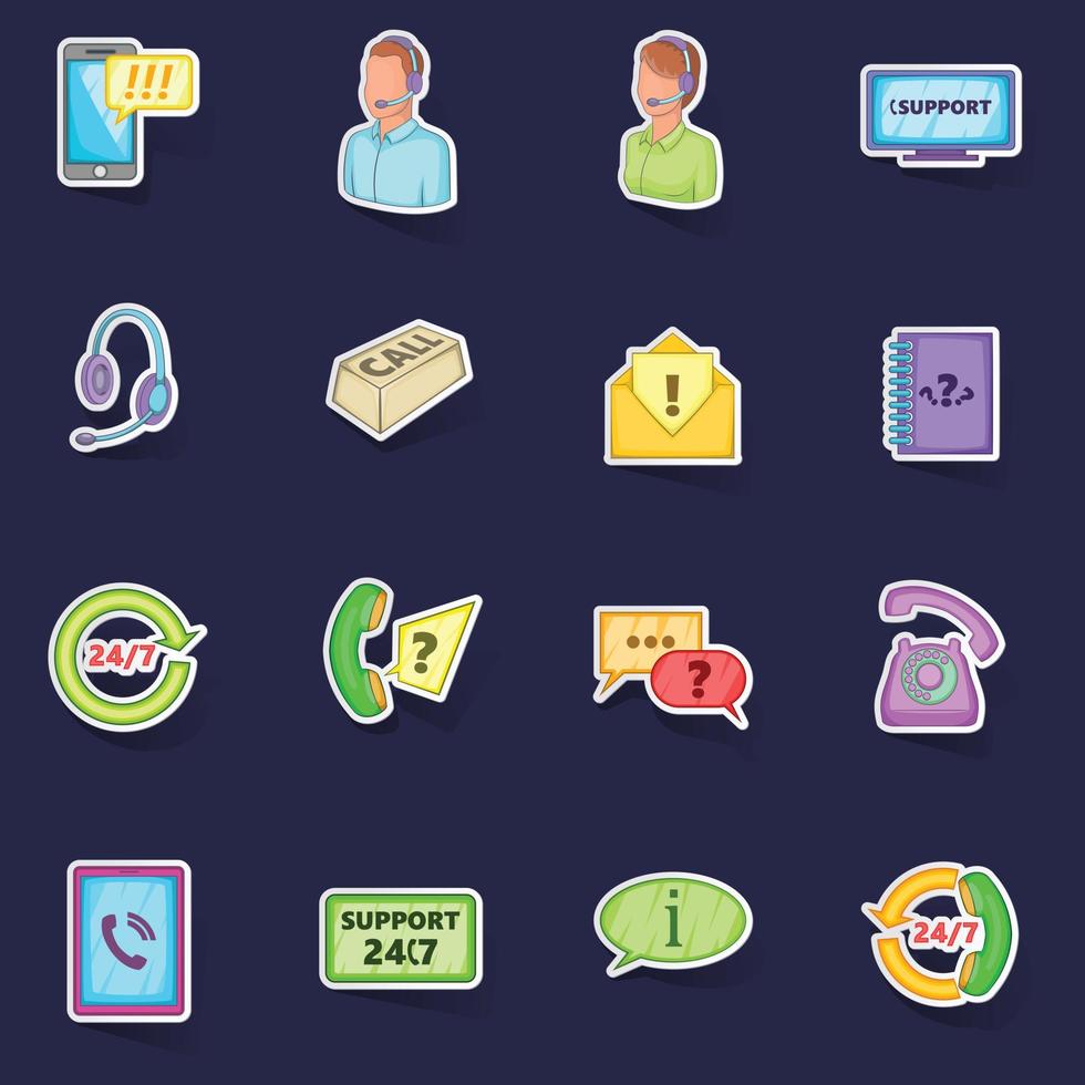 Call center icons set vector sticker