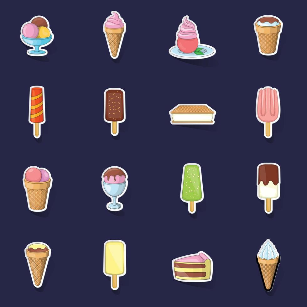 Ice cream icons set vector sticker