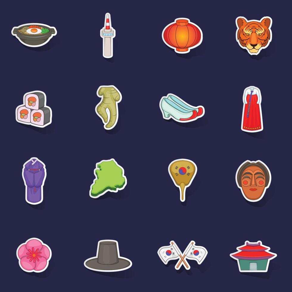 South Korea icons set vector sticker