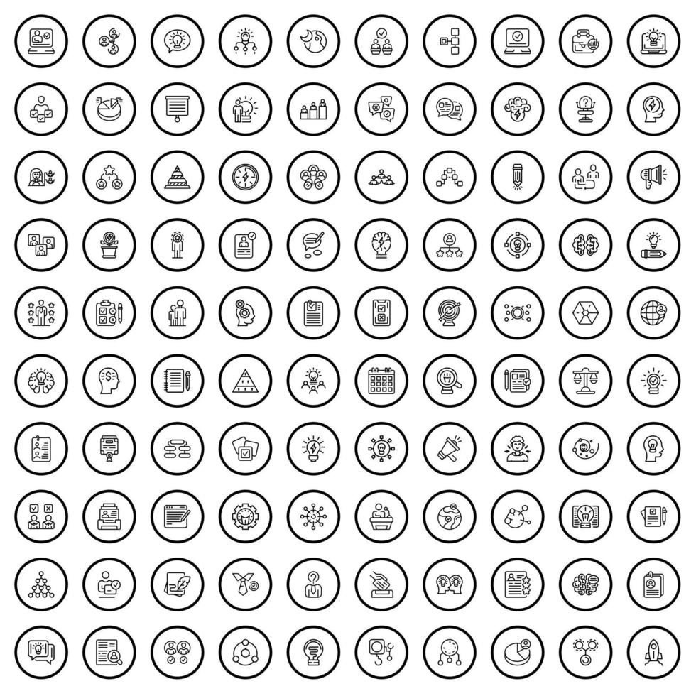 100 team icons set, outline style vector