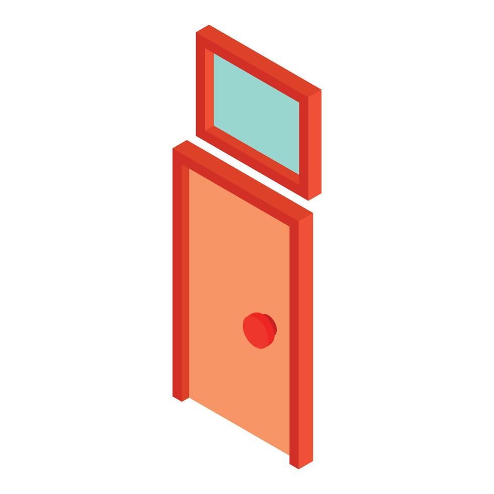 Transom icon isometric vector. Modern wooden front door with square top window vector