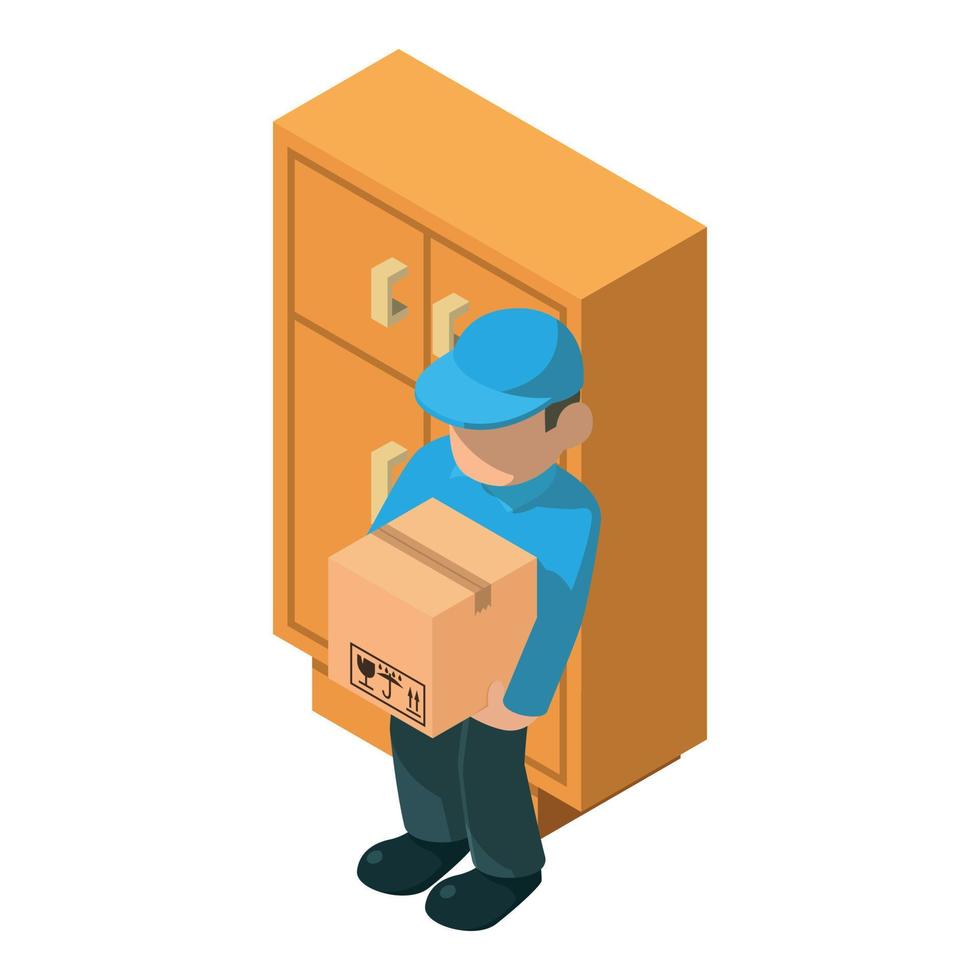 Parcel storage icon isometric vector. Delivery service worker storage cabinet vector