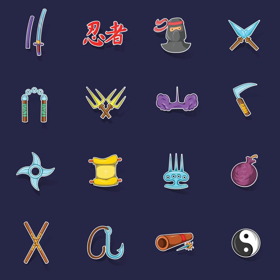 Ninja icons set vector sticker