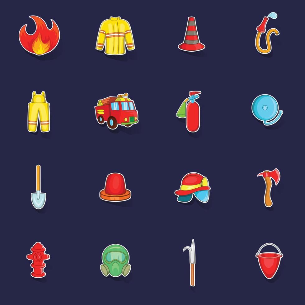 Fireman icons set vector sticker