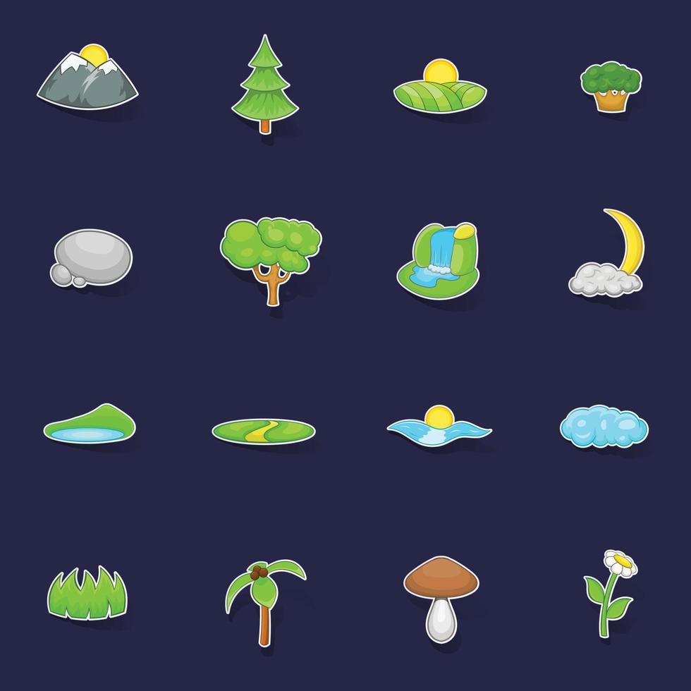 Landscape icons set vector sticker