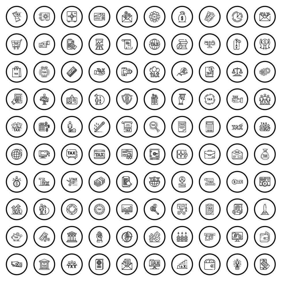 100 tax icons set, outline style vector