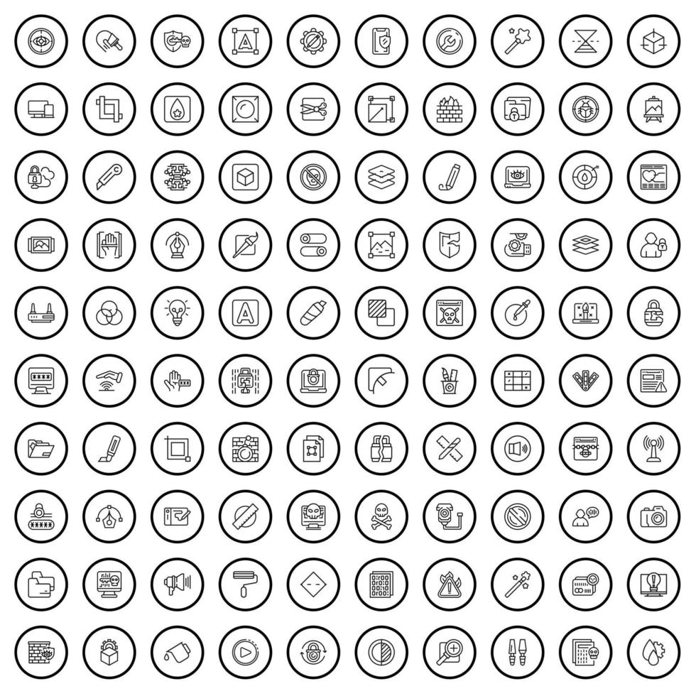 100 iconos de software establecidos, estilo de contorno vector