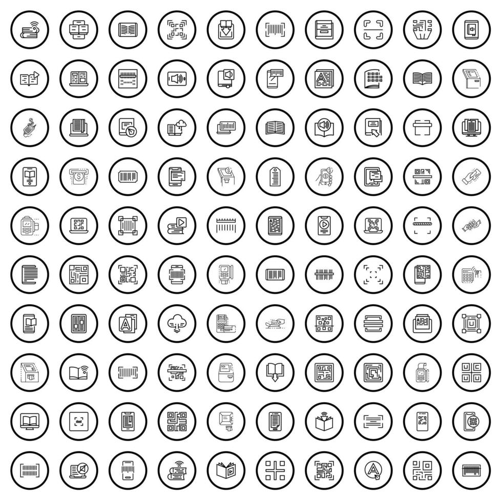 100 reader icons set, outline style vector