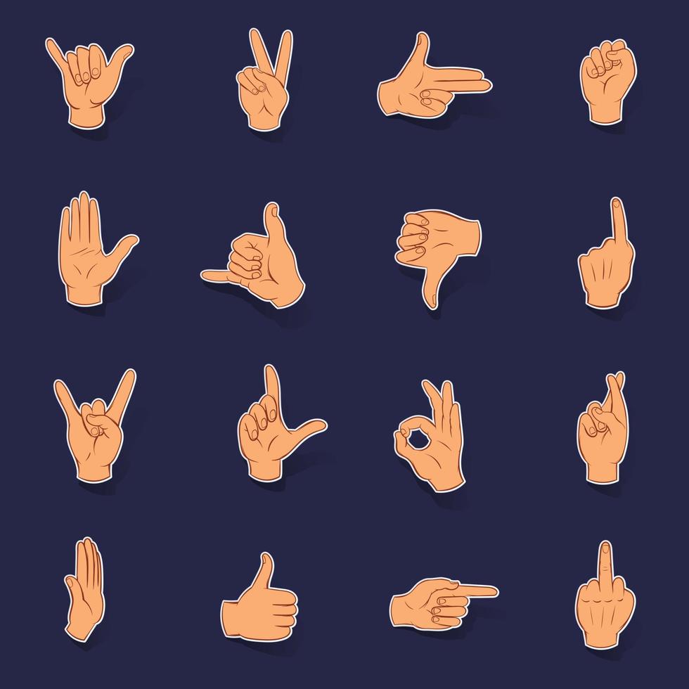 Hand icons set vector sticker