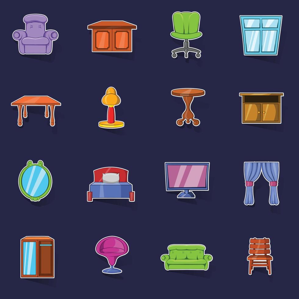 Furniture icons set vector sticker