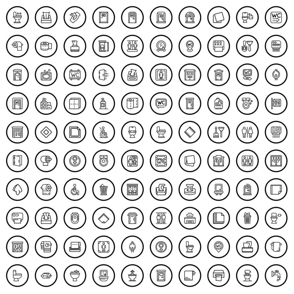 100 restroom icons set, outline style vector