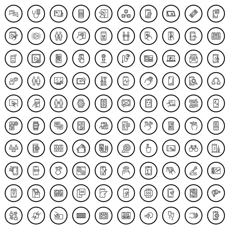 100 smartphone icons set, outline style vector