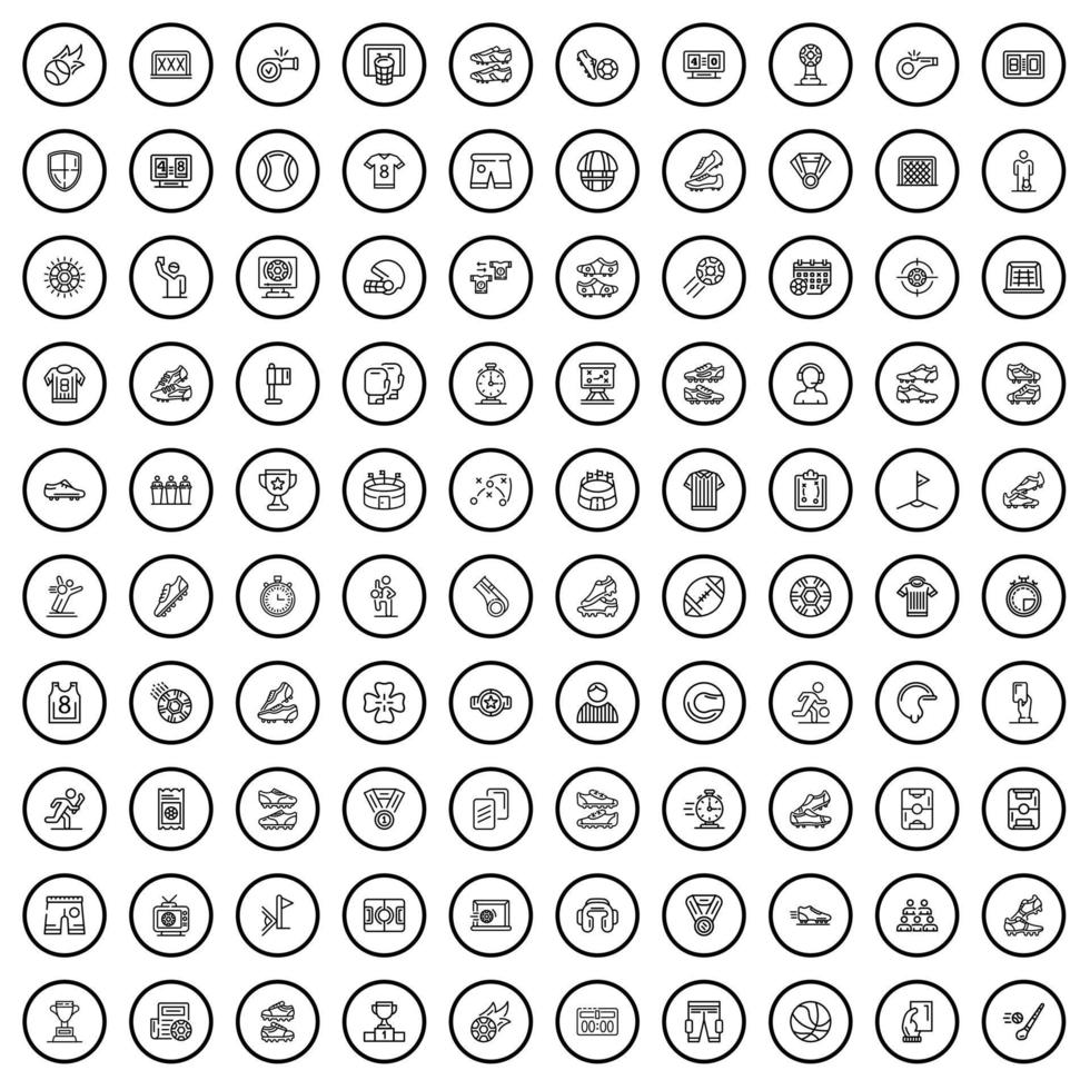 100 soccer icons set, outline style vector