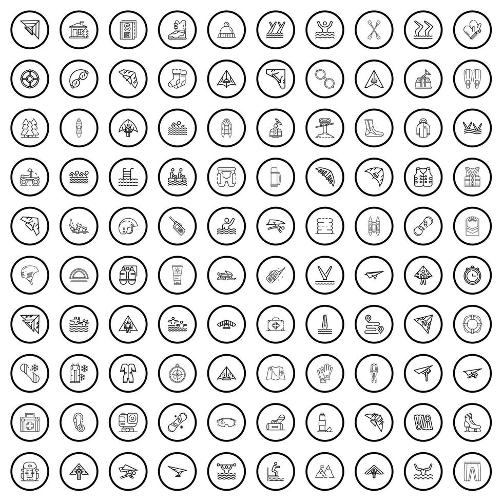 100 sport icons set, outline style vector