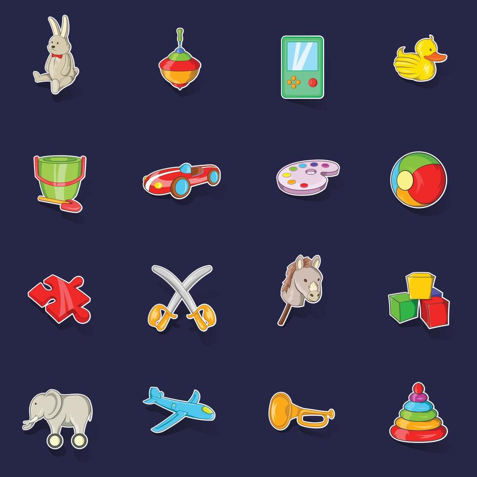 Toys icons set vector sticker