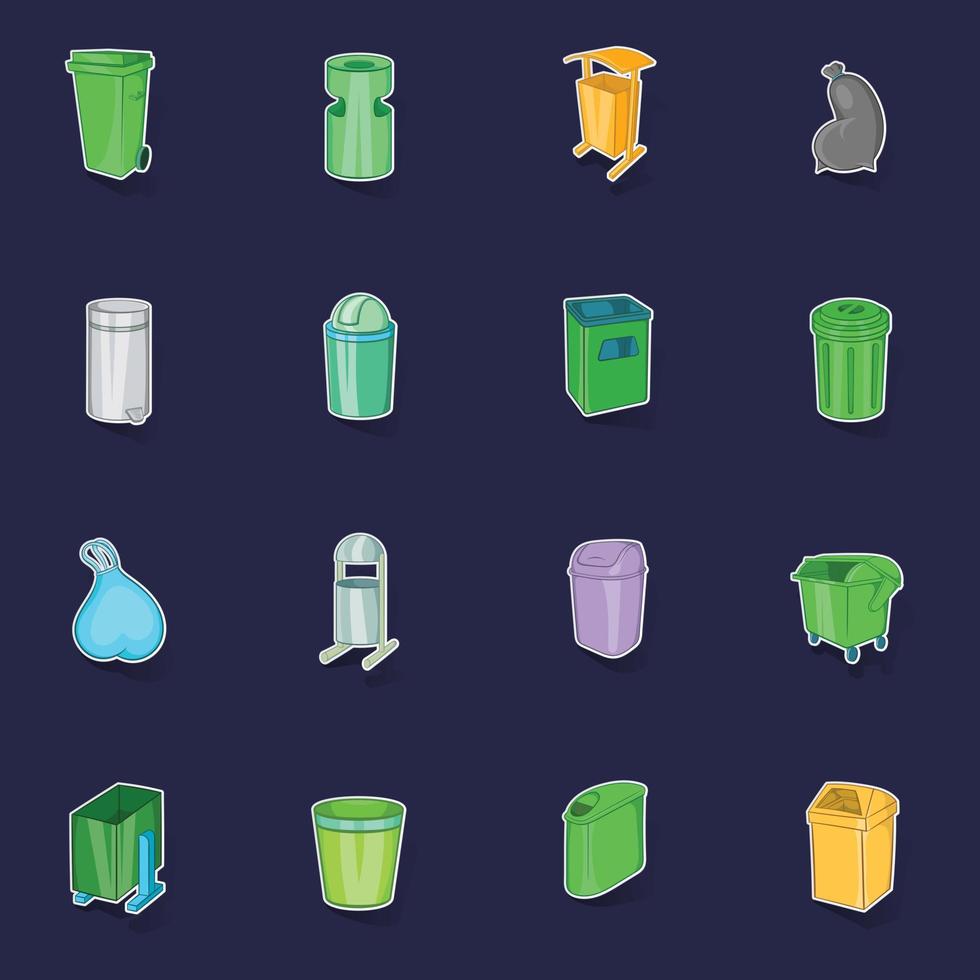 Trashcan icons set vector sticker