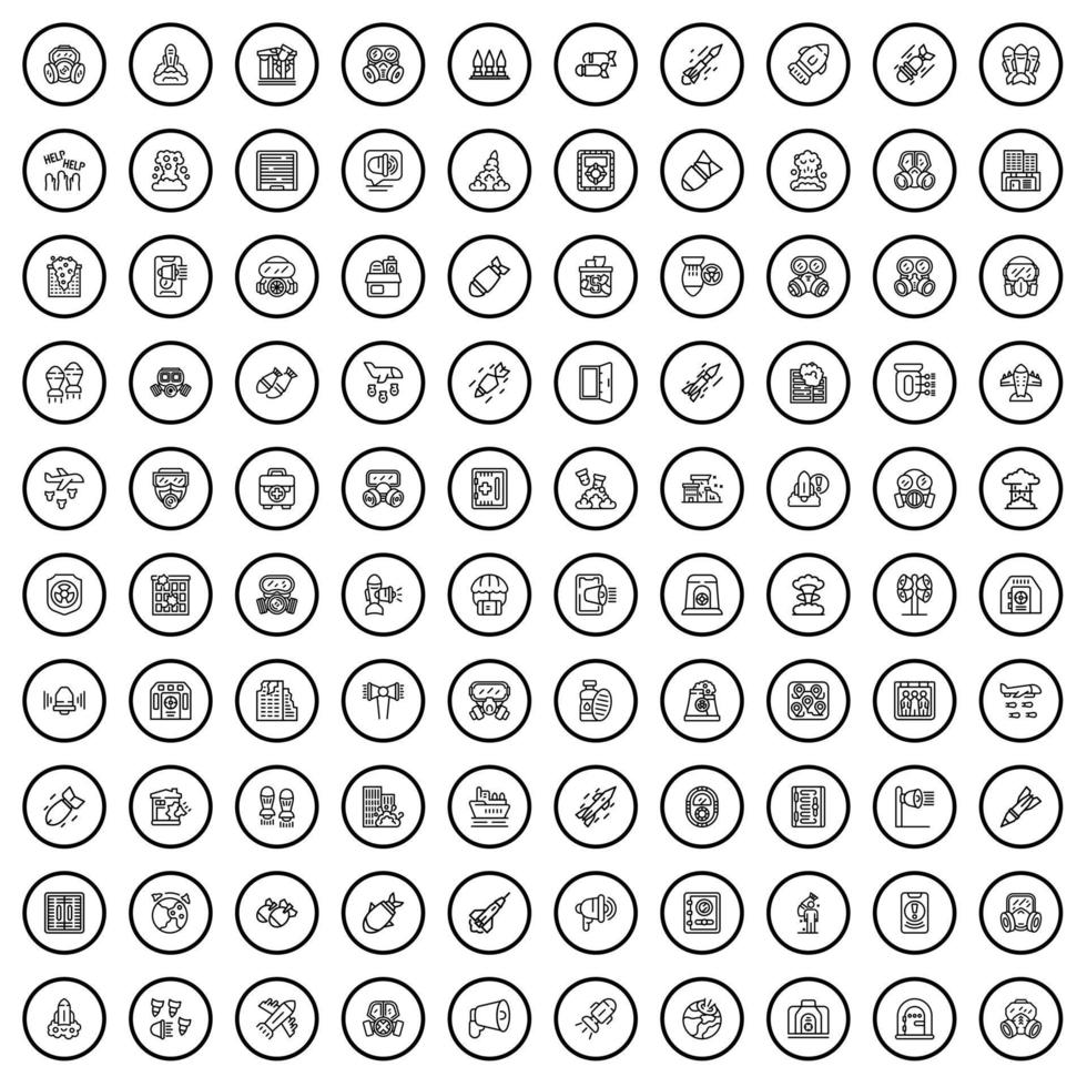 100 iconos de guerra, estilo de esquema vector