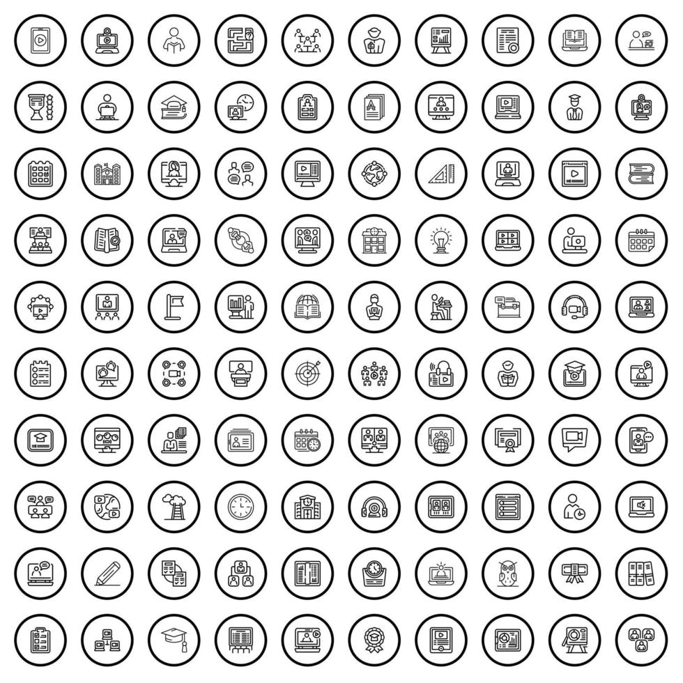 100 webinar icons set, outline style vector