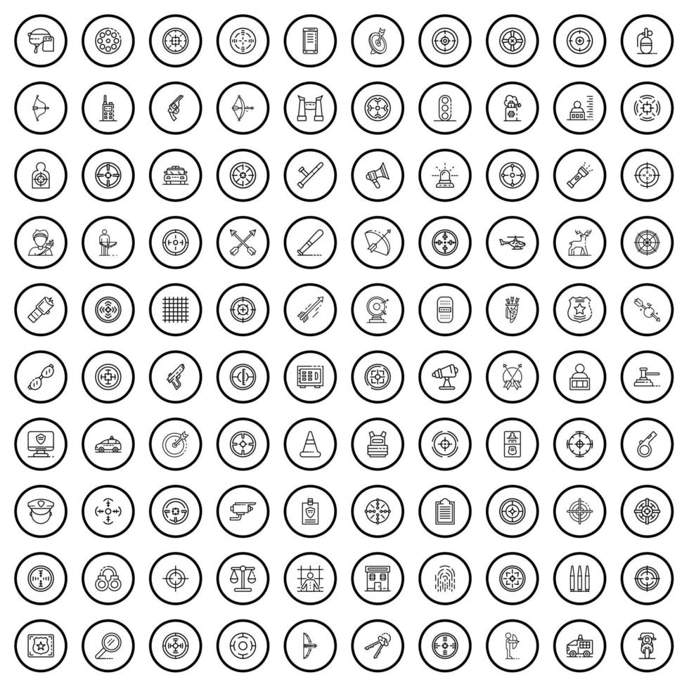 100 weapon icons set, outline style vector