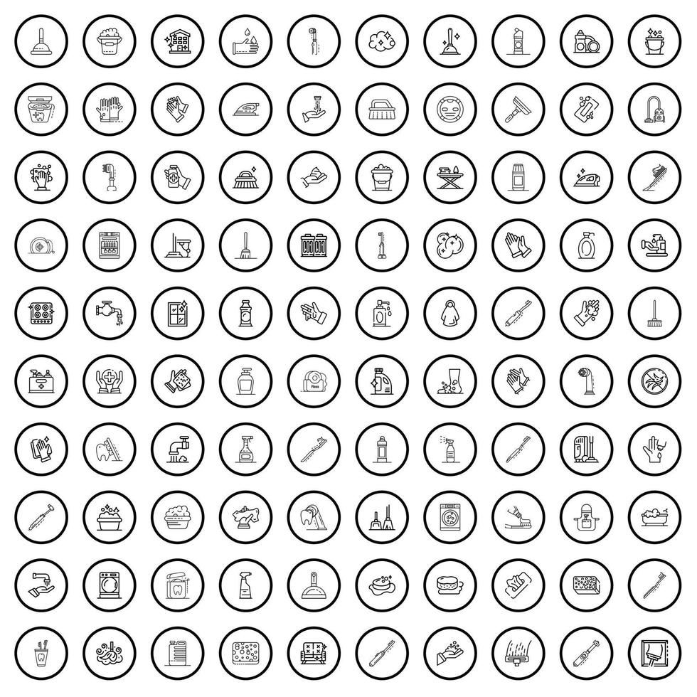 100 hygiene icons set, outline style vector