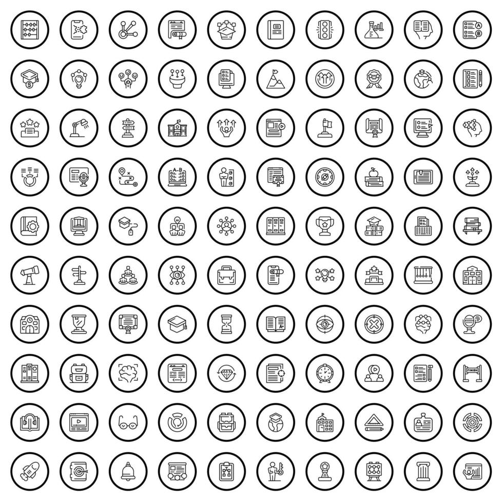 100 conjunto de iconos de conocimiento, estilo de esquema vector