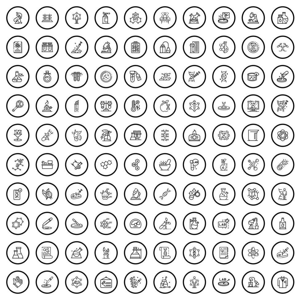 100 iconos de laboratorio, estilo de esquema vector