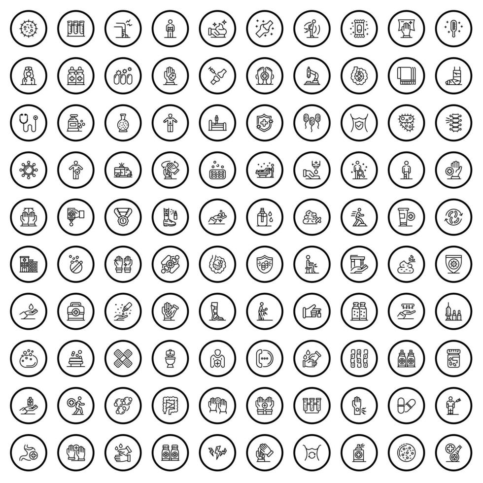 100 medical icons set, outline style vector