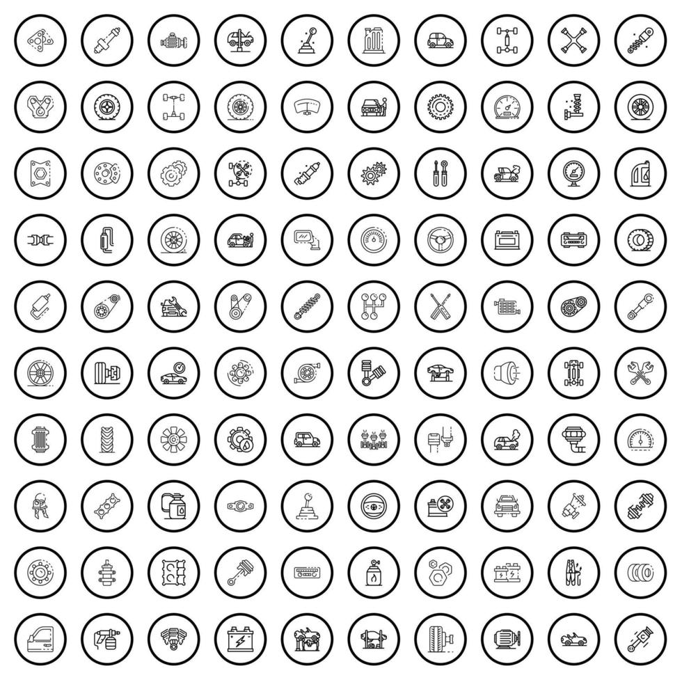 100 garage icons set, outline style vector
