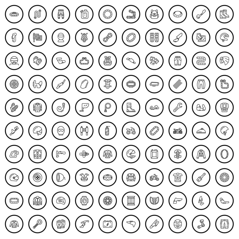 100 motorsport icons set, outline style vector