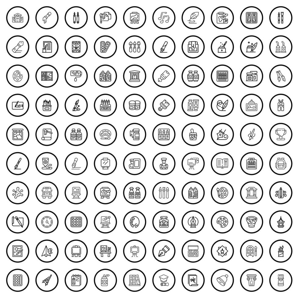 100 iconos de pintura, estilo de esquema vector