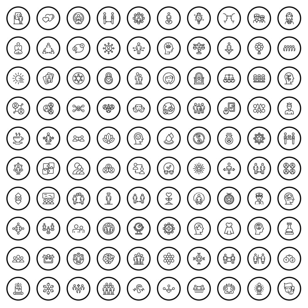 Conjunto de iconos de 100 personas, estilo de esquema vector