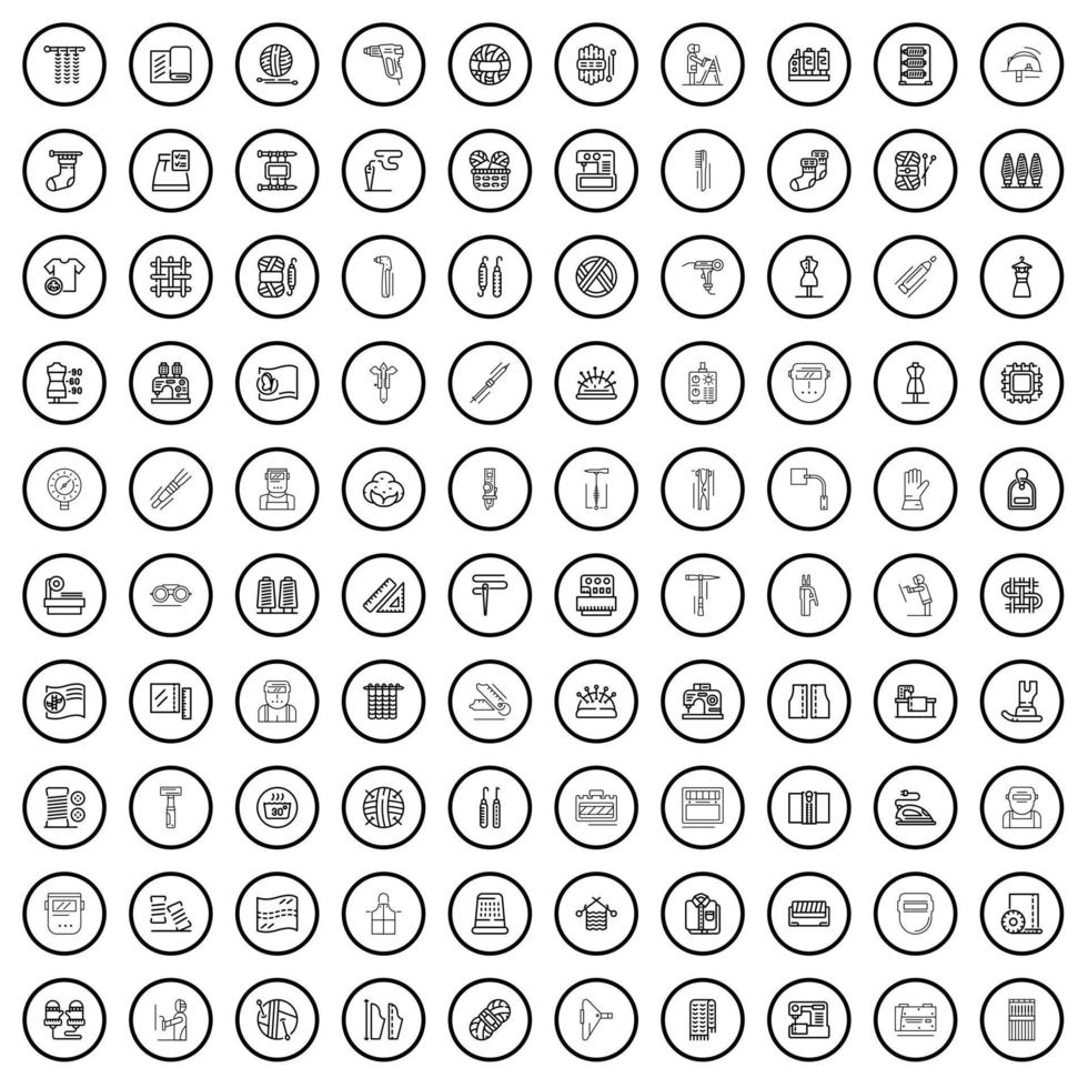 100 craft icons set, outline style vector