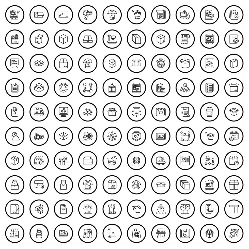 100 conjunto de iconos de entrega, estilo de esquema vector