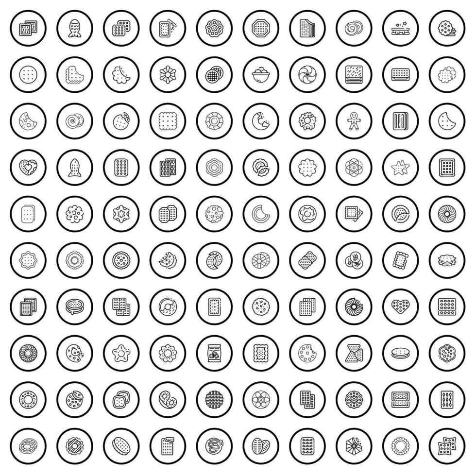 100 conjunto de iconos de cookies, estilo de contorno vector