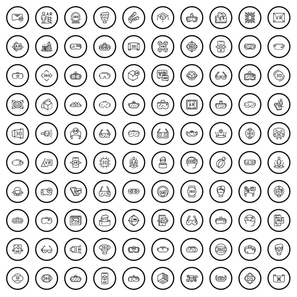 100 device icons set, outline style vector