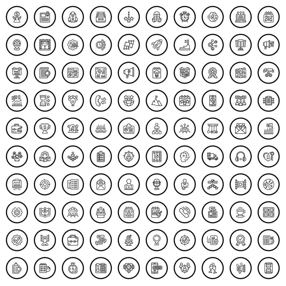 100 development icons set, outline style vector