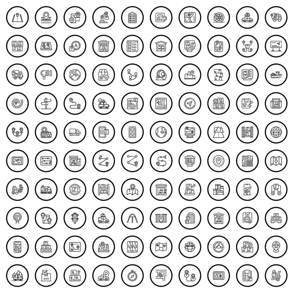 100 iconos de destino establecidos, estilo de esquema vector