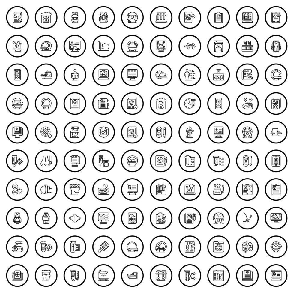 100 diagnostic icons set, outline style vector