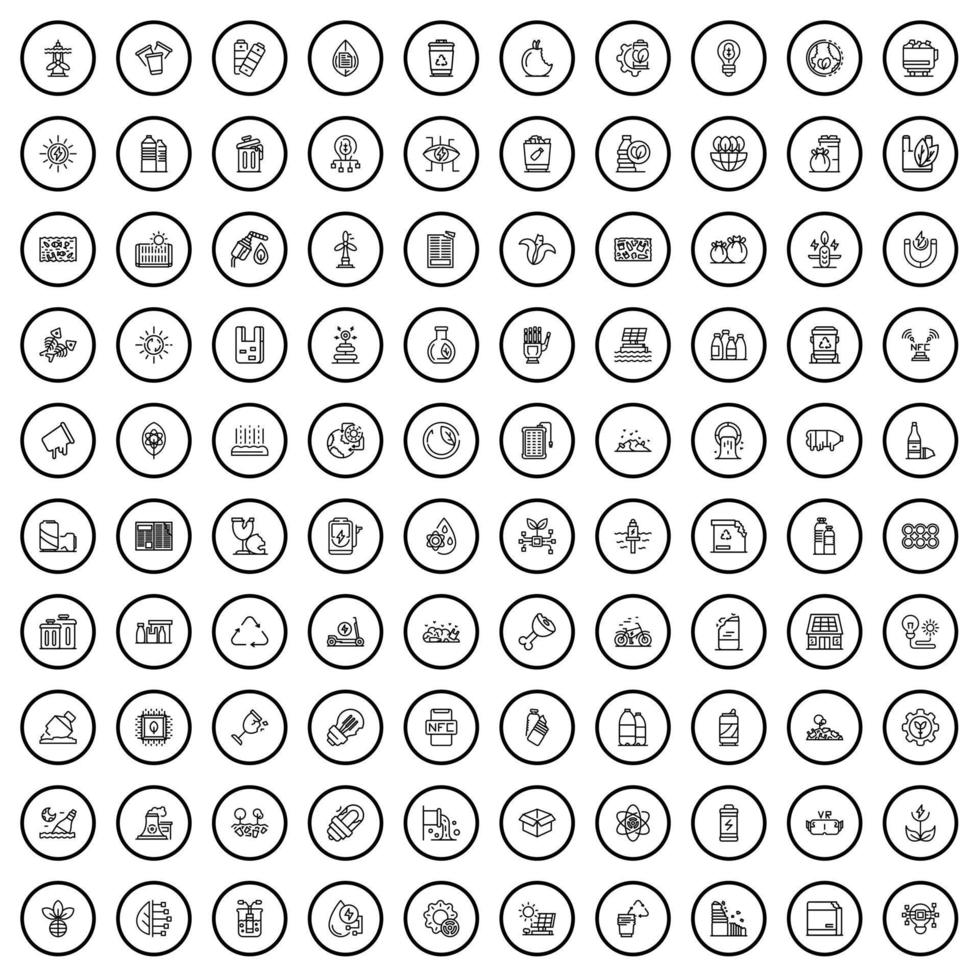 100 iconos de ecología, estilo de esquema vector