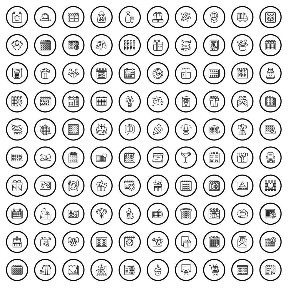 100 event icons set, outline style vector