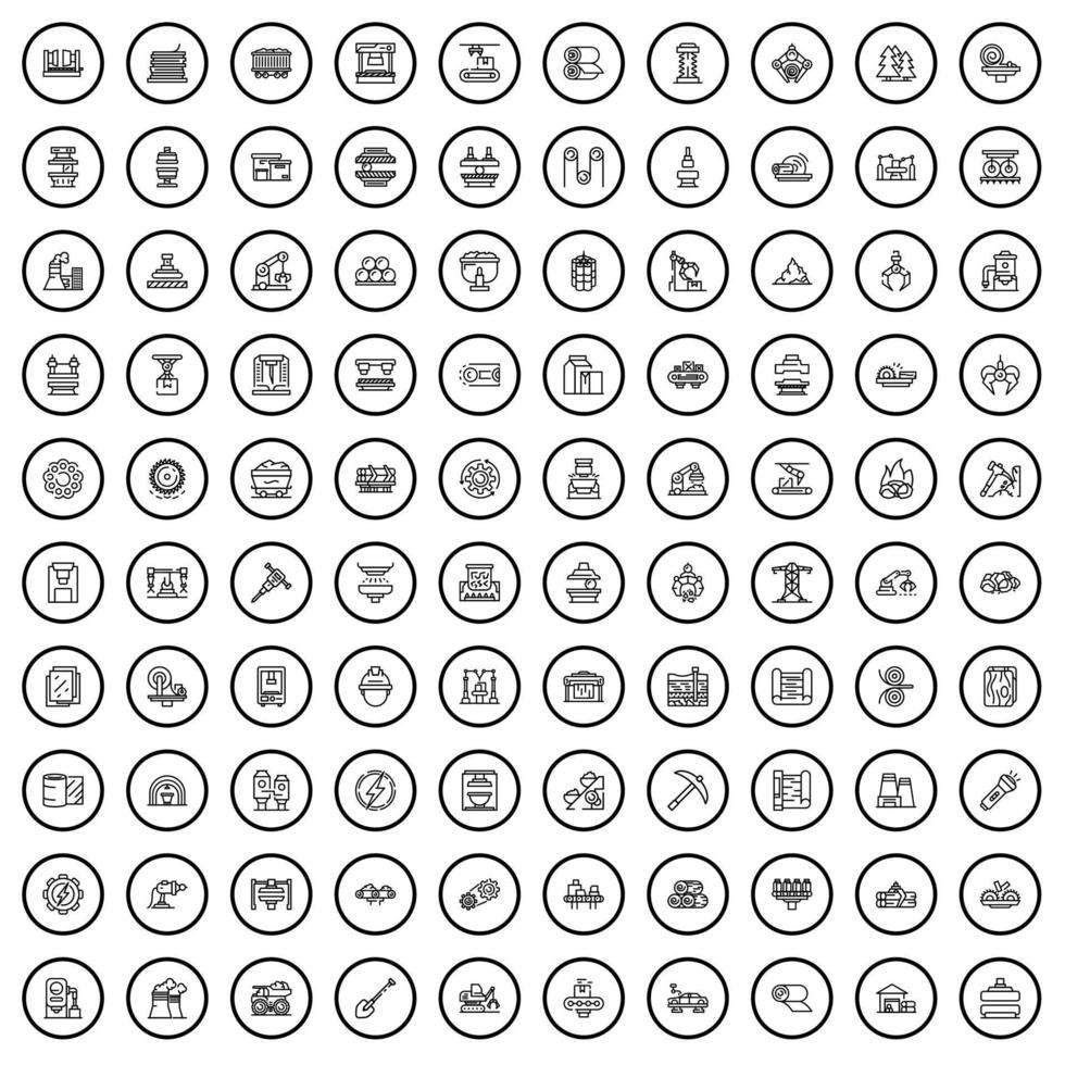 100 factory icons set, outline style vector