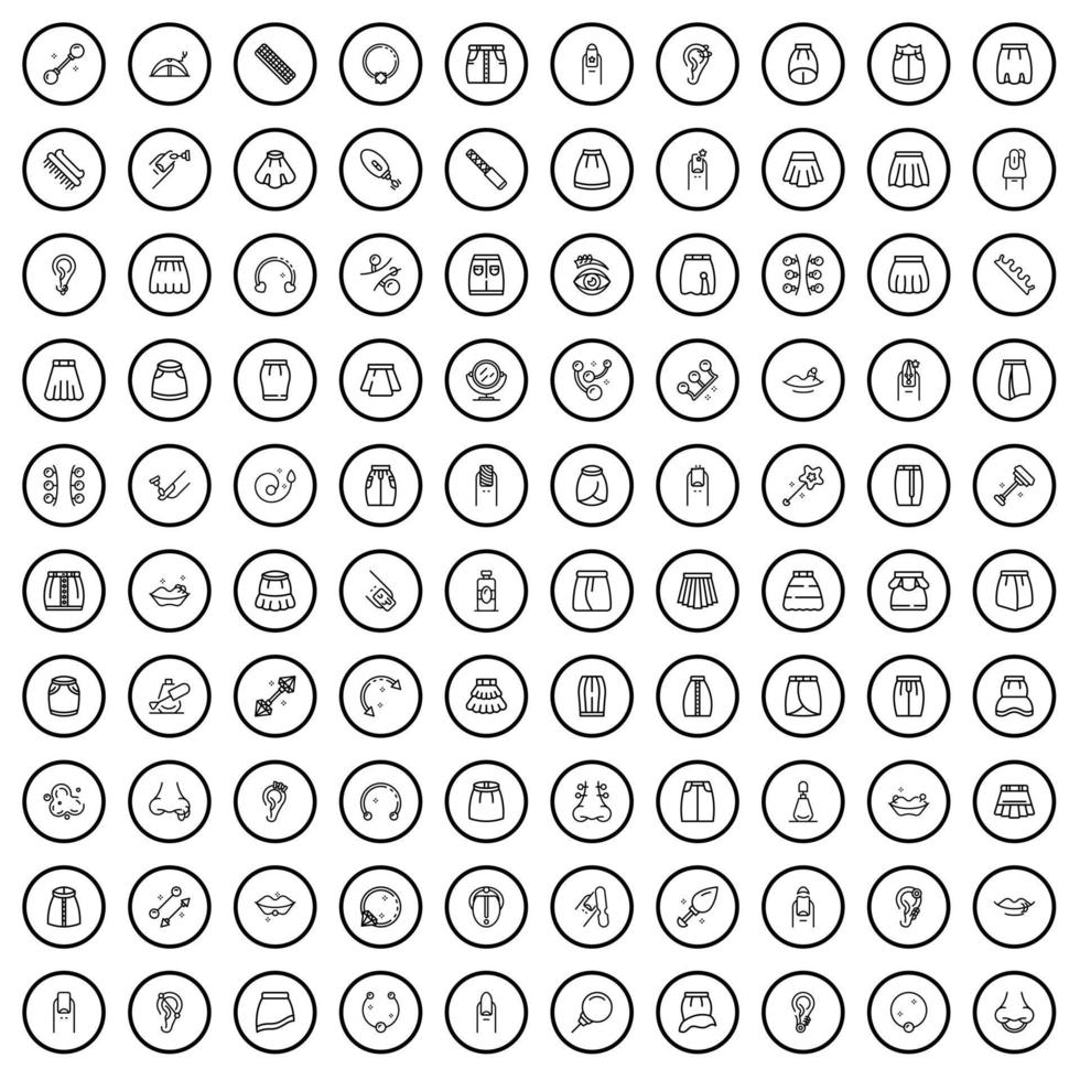 100 iconos de moda, estilo de esquema vector