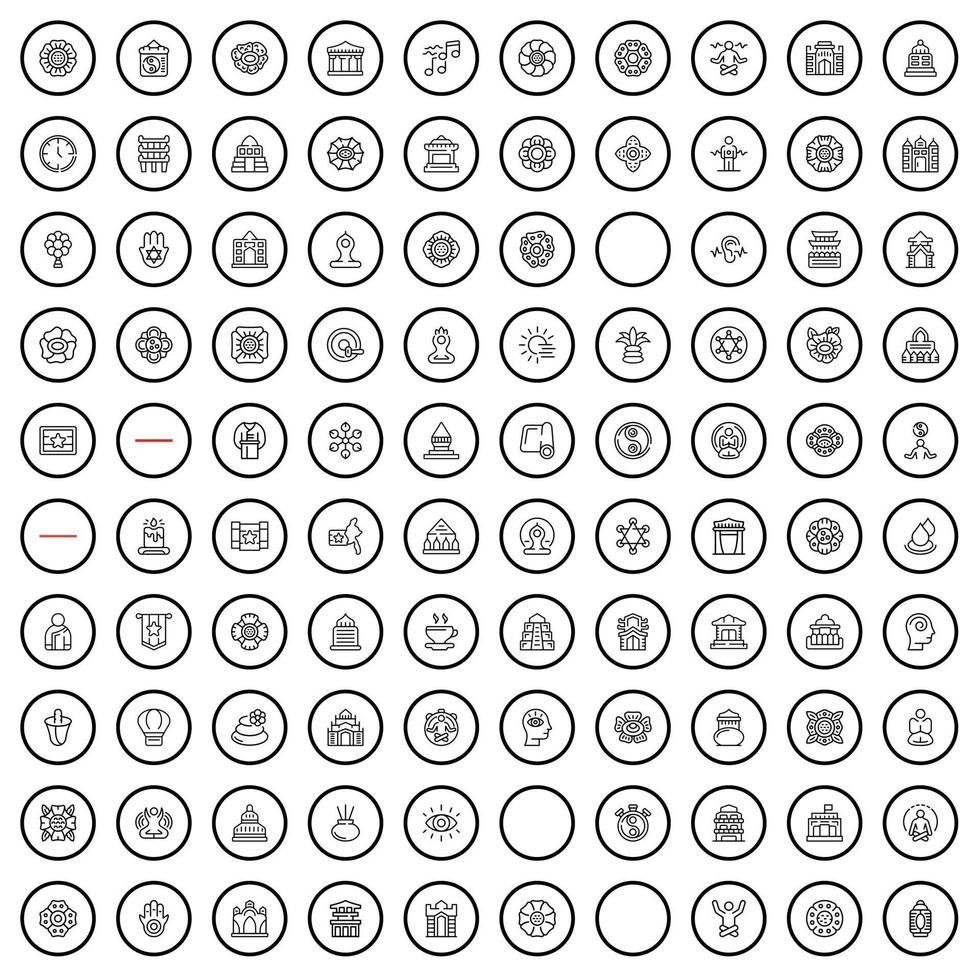 100 iconos orientales, estilo de esquema vector