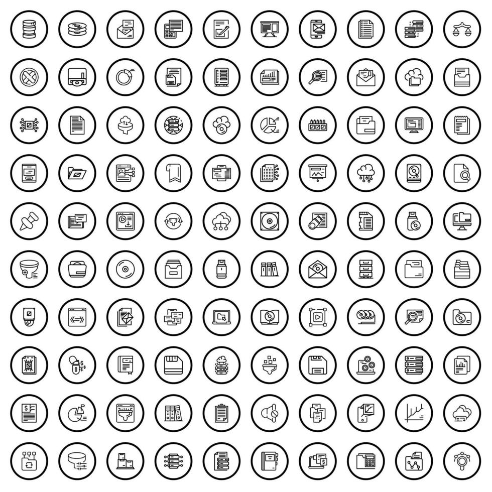100 folder icons set, outline style vector