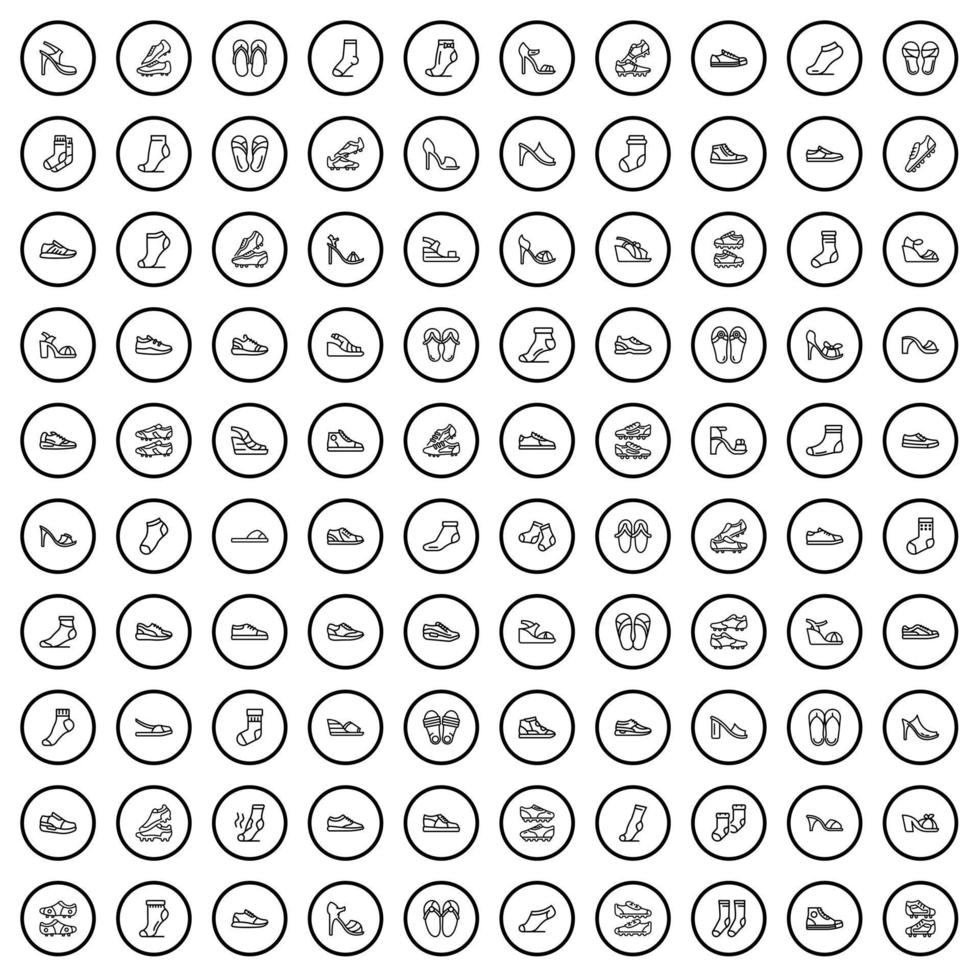 100 footwear icons set, outline style vector